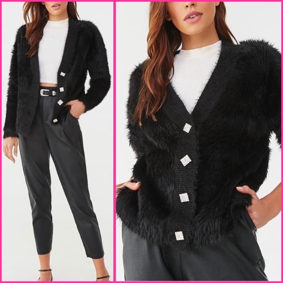 NWT rhinestone faux fur cardigan - Picture 6 of 6